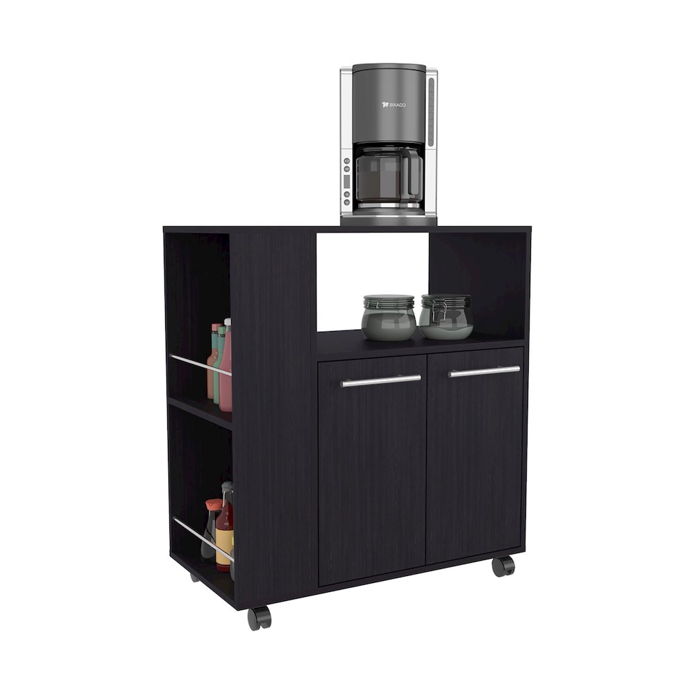 Kitchen Cart with Microwave Shelf, Open Storage, and Two-Door Cabinet, Wengue. Picture 8