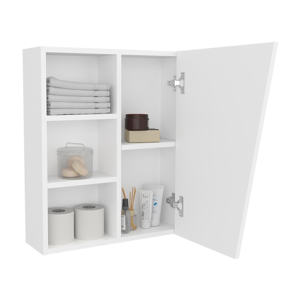 Pinedale Medicine Cabinet with Mirrored Door and Open Storage, White. Picture 8