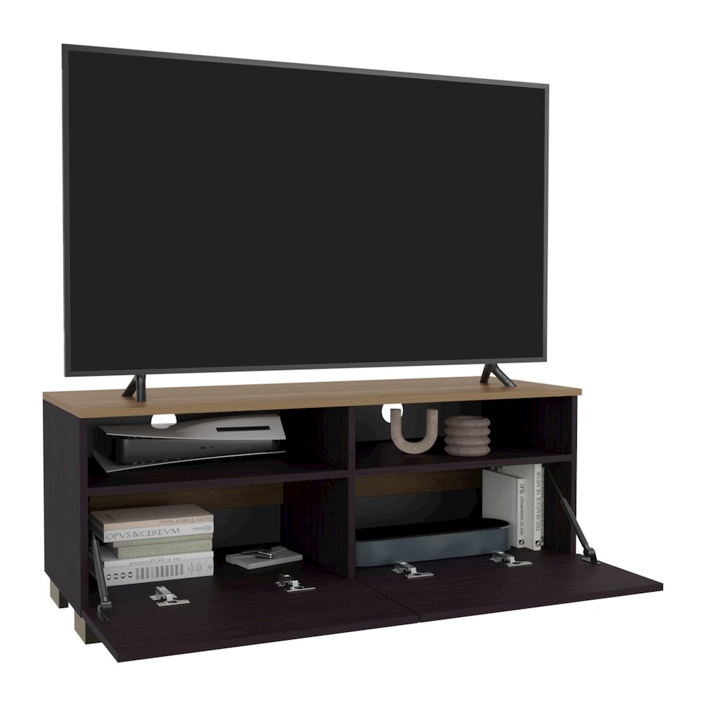 Mescal Tv Stand Multistorage with a Door and Open Storage,Wenge and Natural Oak. Picture 2