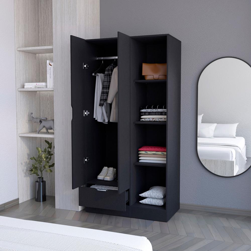 Redmond Armoire with Single Drawer, 4 Storage Shelves and Hanging Rod. Picture 3