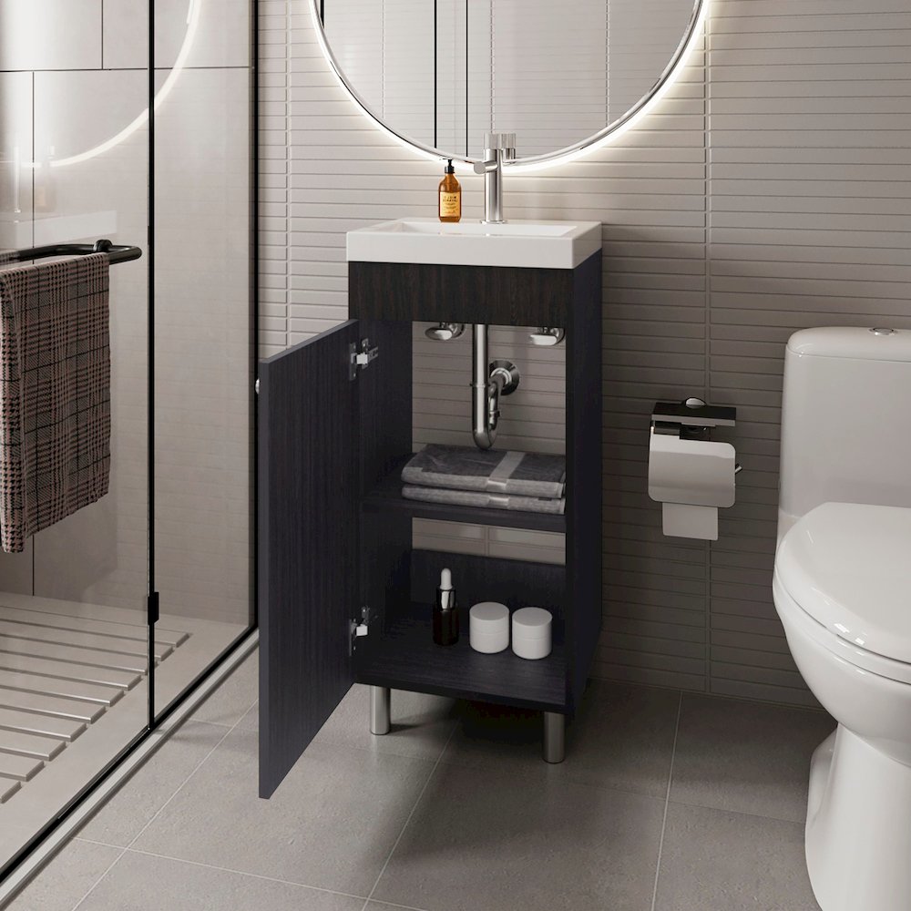 Oracle Bathroom Vanity, Single Door, Two Storage Shelves, Wengue Finish. Picture 3