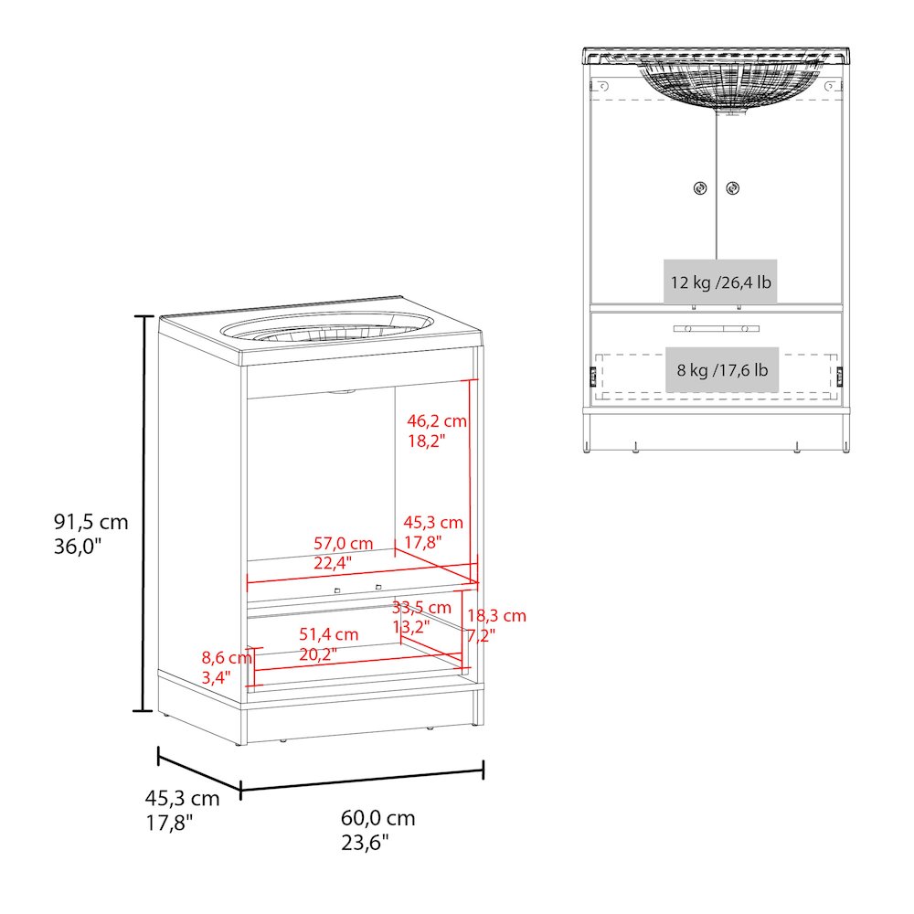 Freestanding Bathroom Vanity with Sink, Two Doors and Bottom Drawer, White. Picture 2