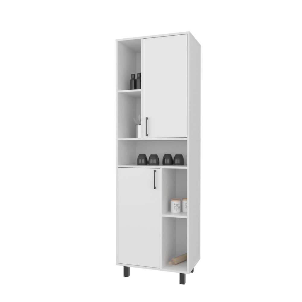 Buckshot Kitchen Pantry with Open Storage and 2 Doors,  White. Picture 5