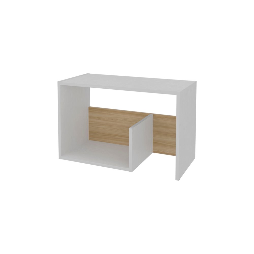 Vega Side Table in Melamine with Open Storage, White and Light Oak. Picture 6