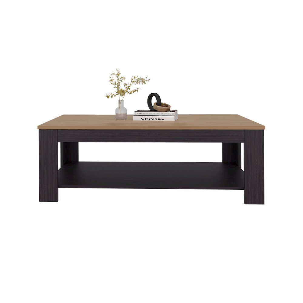 Rectangular Coffee Table with Lower Shelf, Wenge and Natural Oak. Picture 3