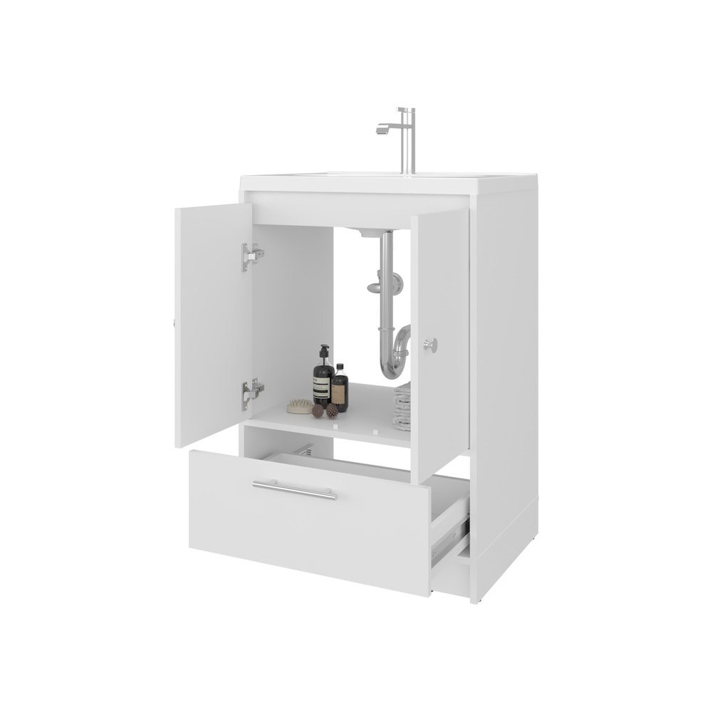 Freestanding Bathroom Vanity with Sink, Two Doors and Bottom Drawer, White. Picture 5