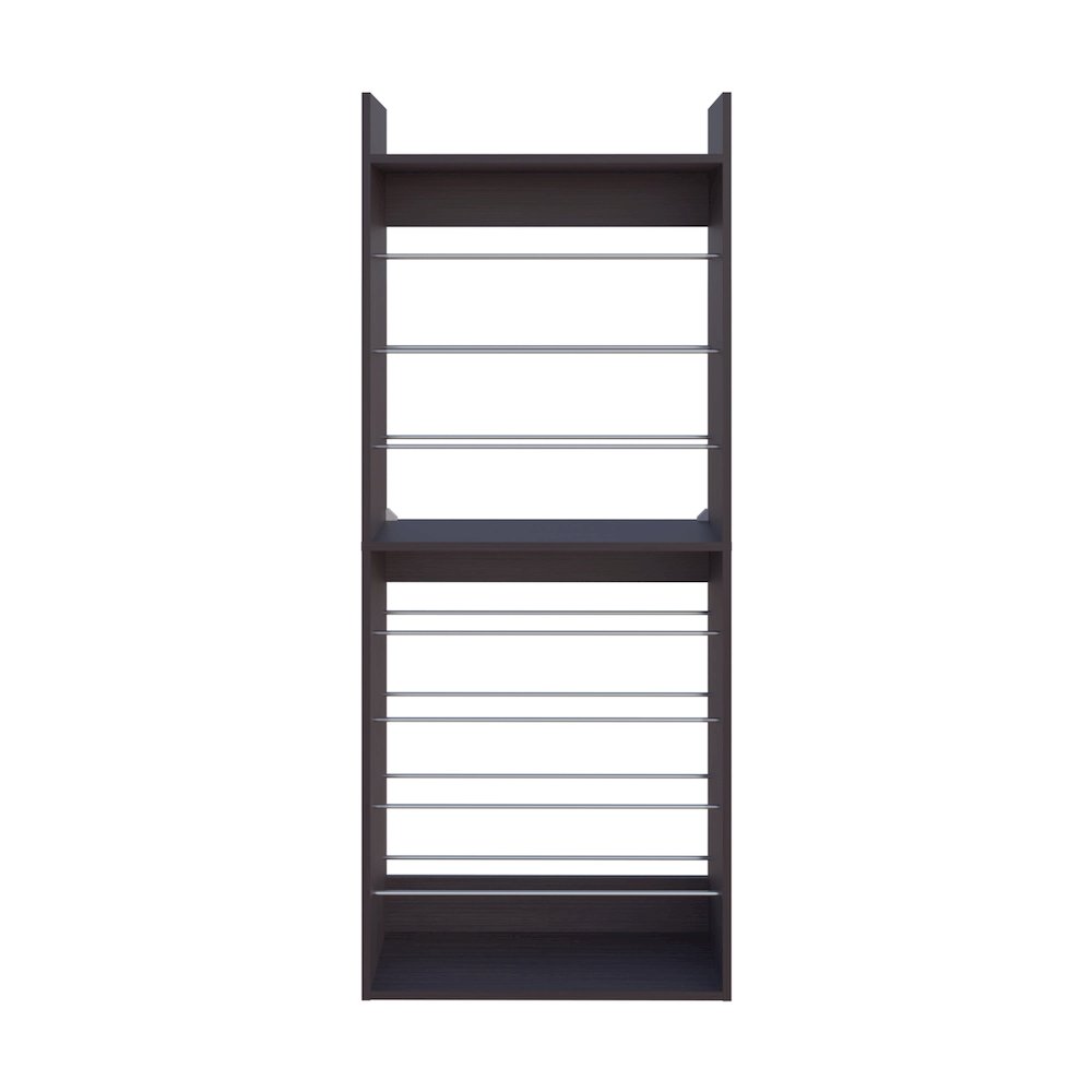 Oak Springs Tall Open Shoe Rack with Metal Rails and Multi-Tier Shelves, Wengue. Picture 1