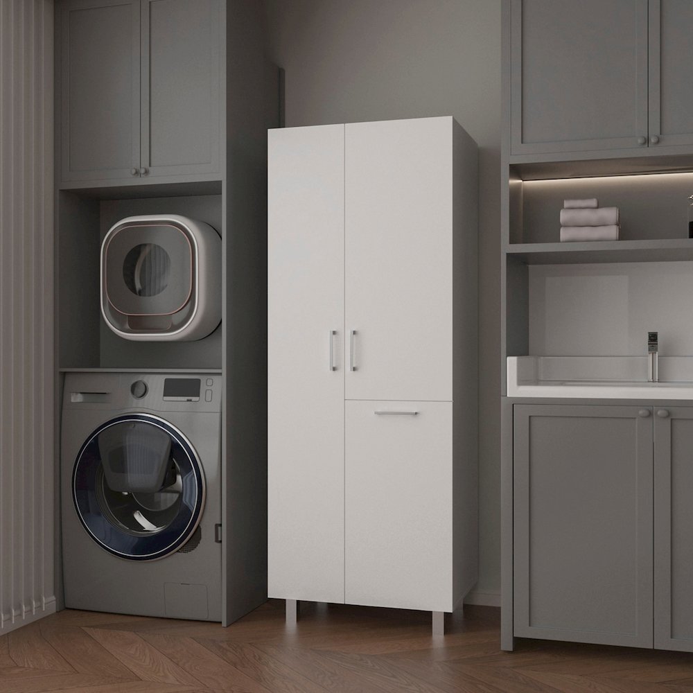 Modern Storage Cabinet with 2 Doors, 1 Drawer, and Metal Legs, White. Picture 6