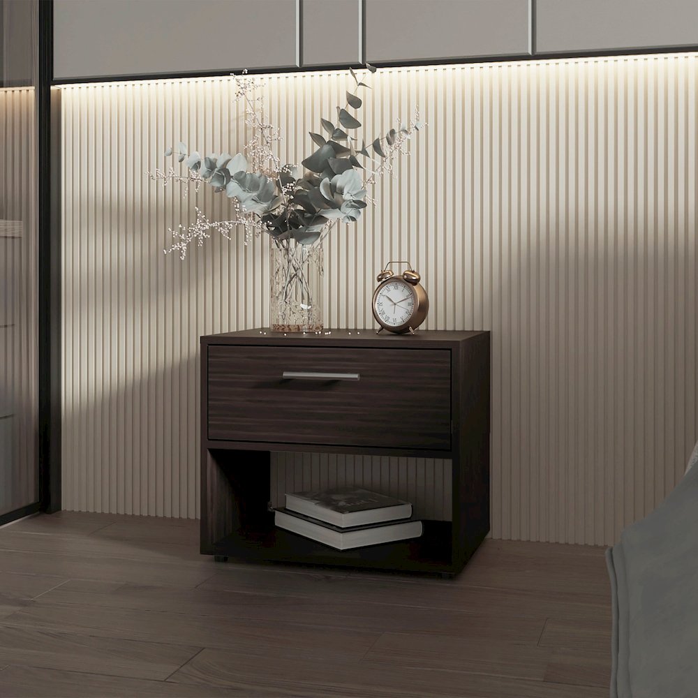 Round Rock Nightstand with a Drawer, Stained Walnut. Picture 4