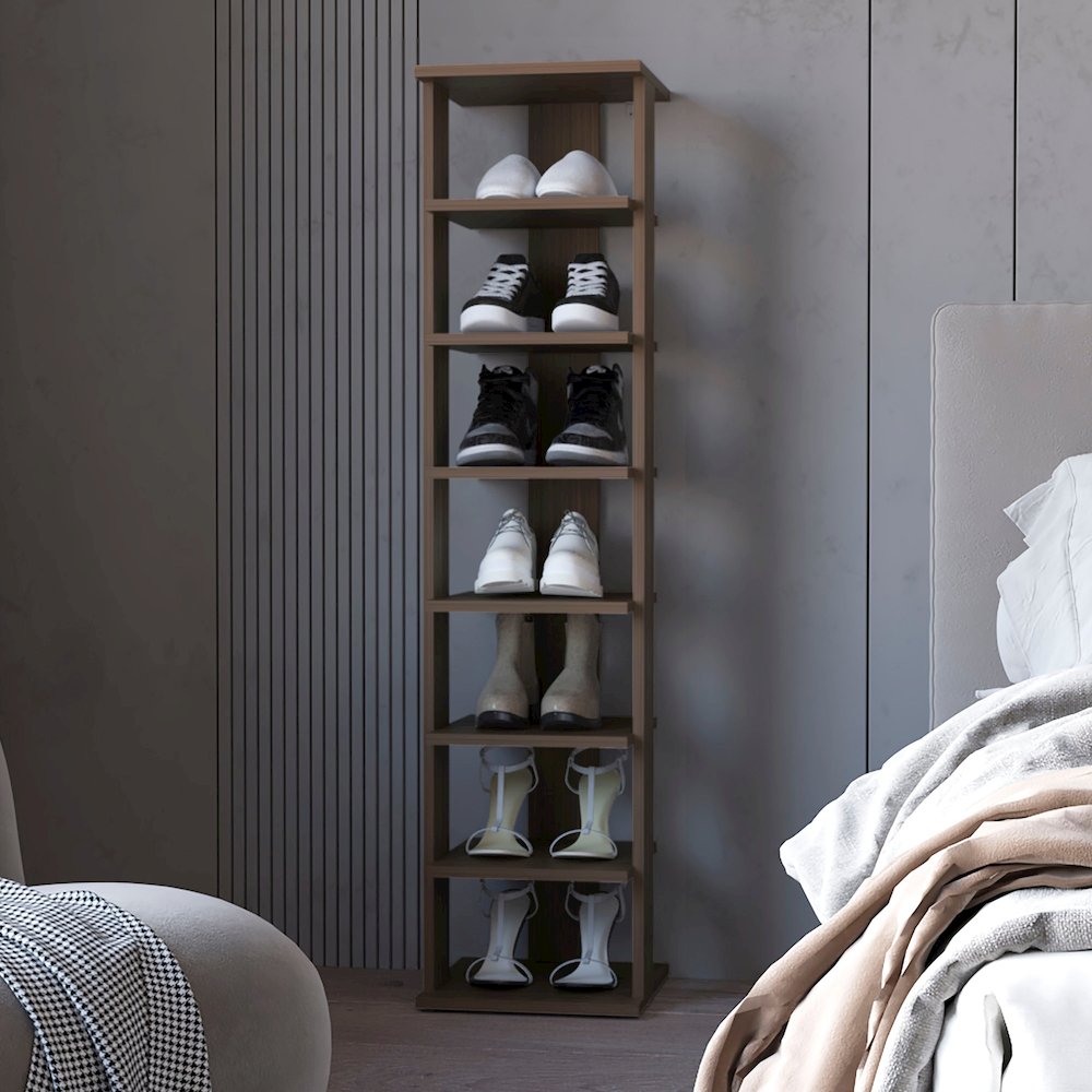 7-Tier Vertical Shoe Rack, Freestanding Organizer with Open Shelves, Gray Walnut. Picture 5
