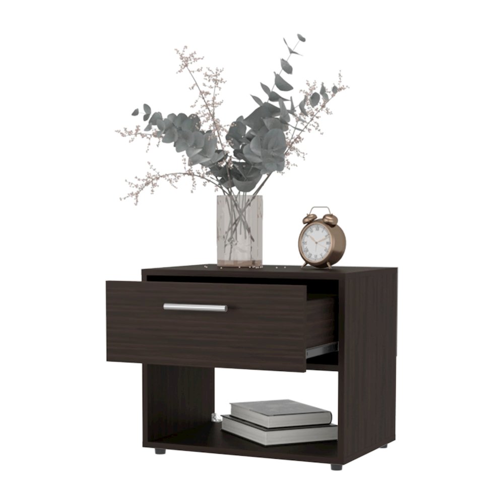 Round Rock Nightstand with a Drawer, Stained Walnut. Picture 5