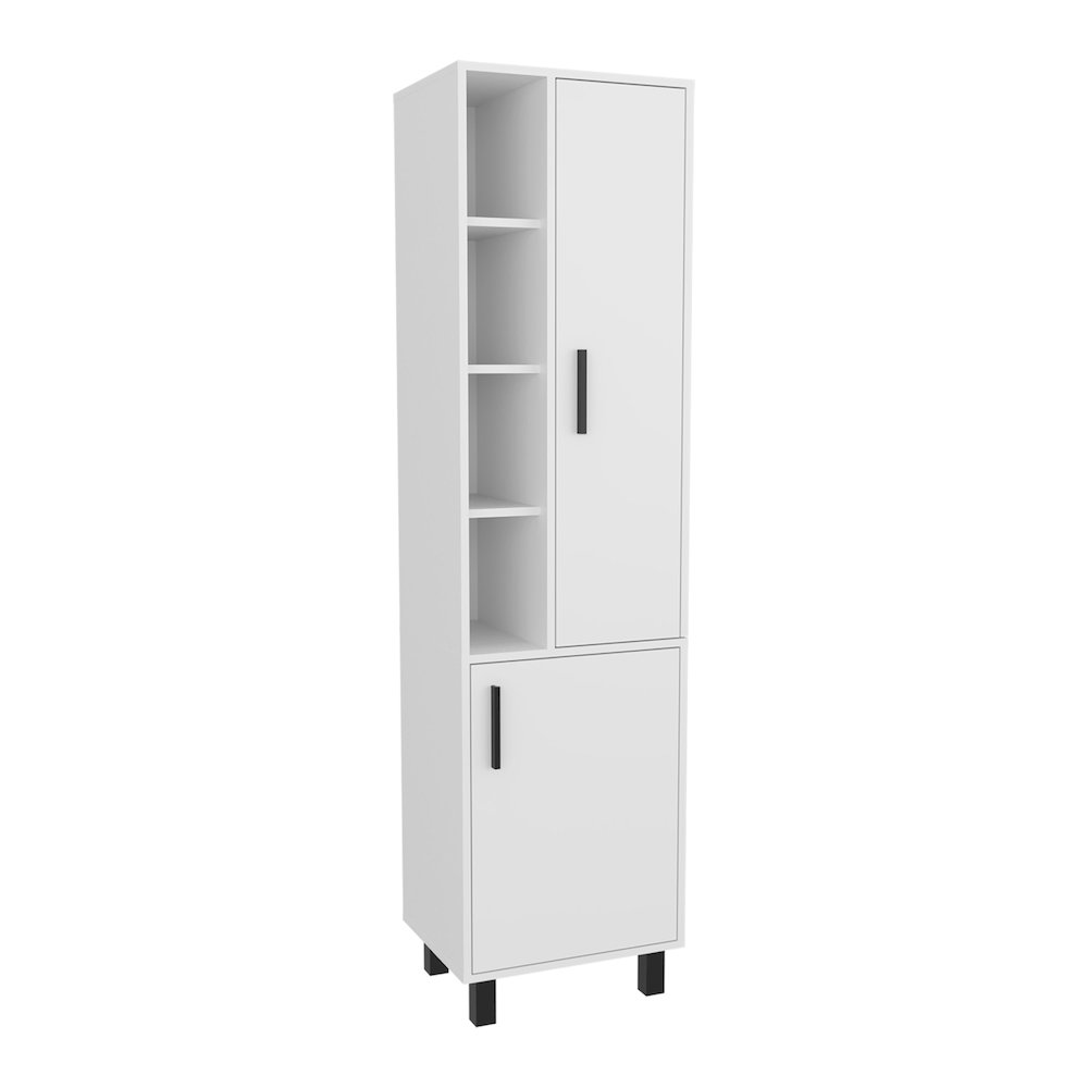 Pinal Linen Cabinet with Open Storage and 2 Doors, White. Picture 1