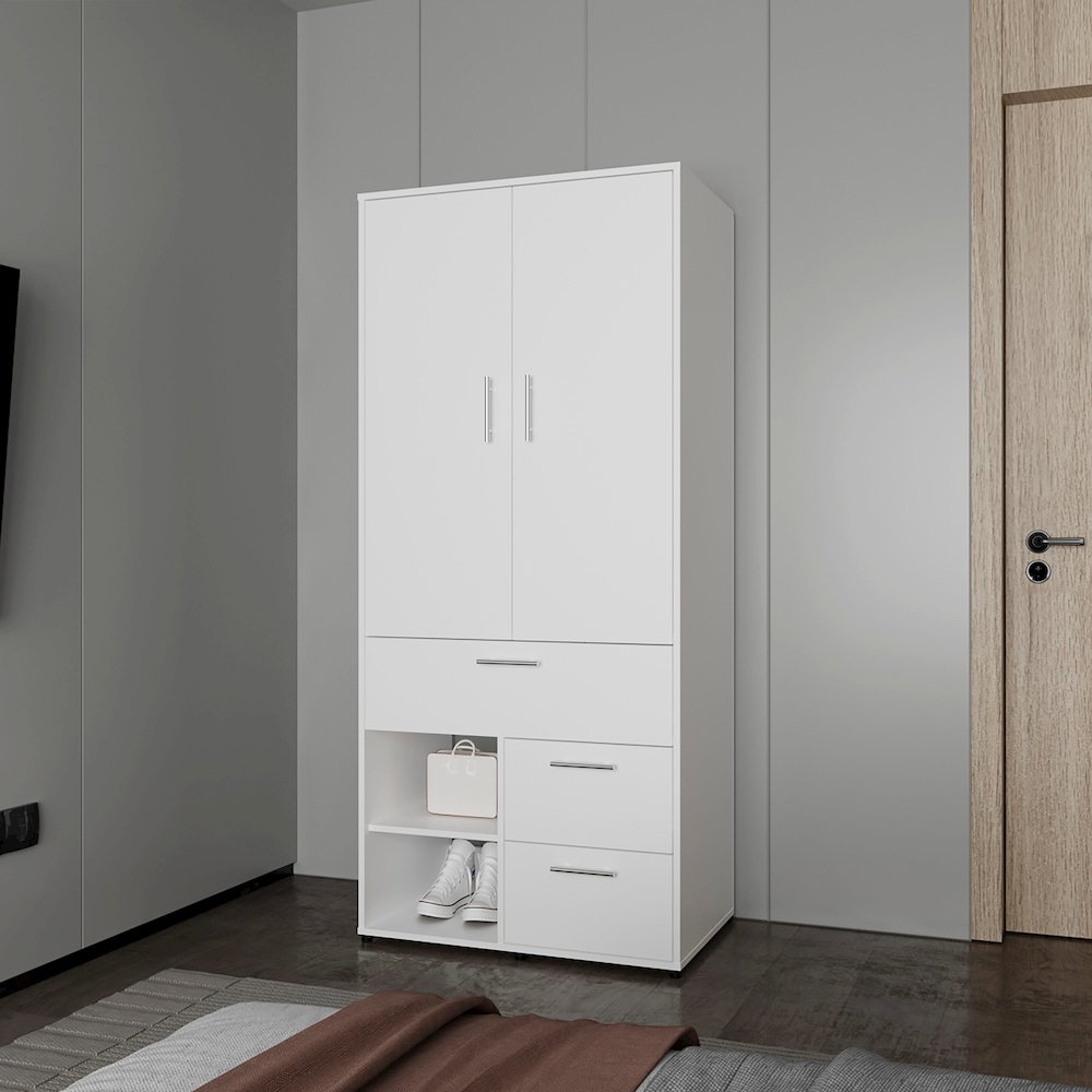 Care Free Multi-Storage Wardrobe with Rod and Shelving, White. Picture 6