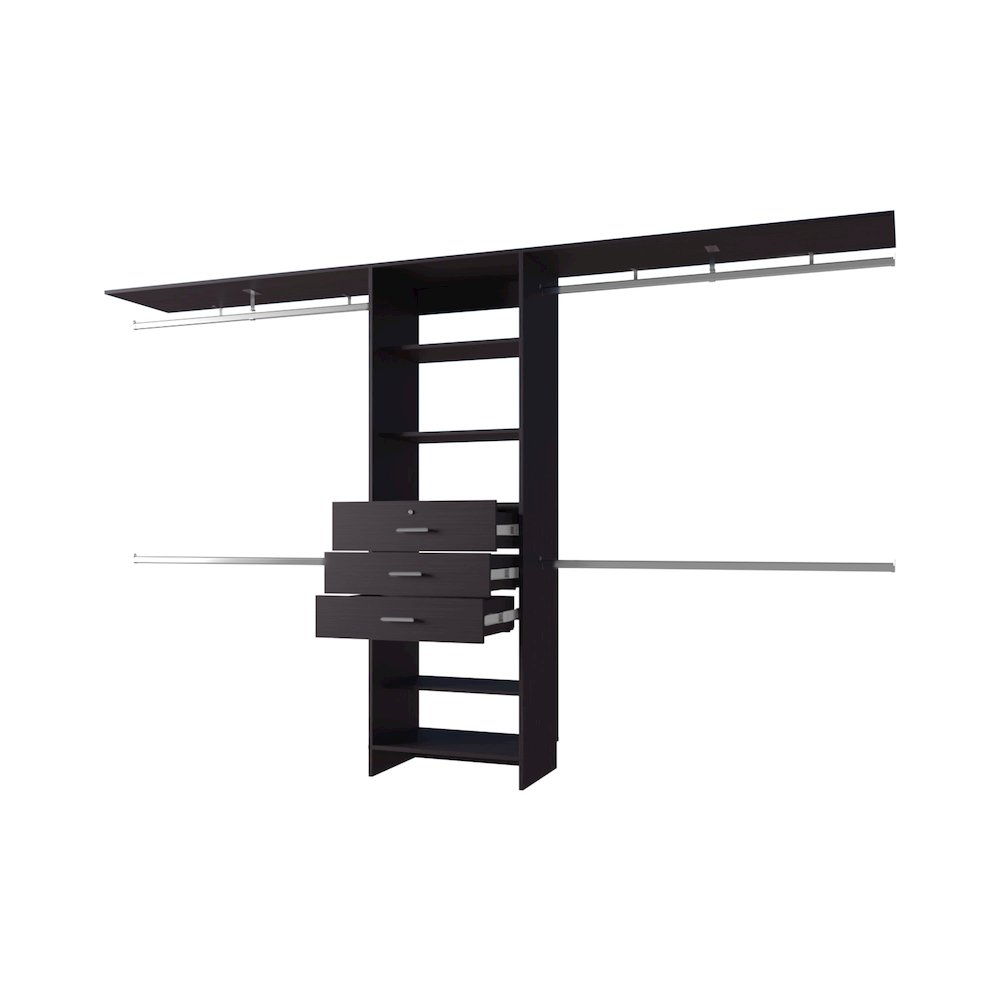 Modular Closet Organizer System with Hanging Rods, Shelves, and Drawers , Wengue. Picture 6