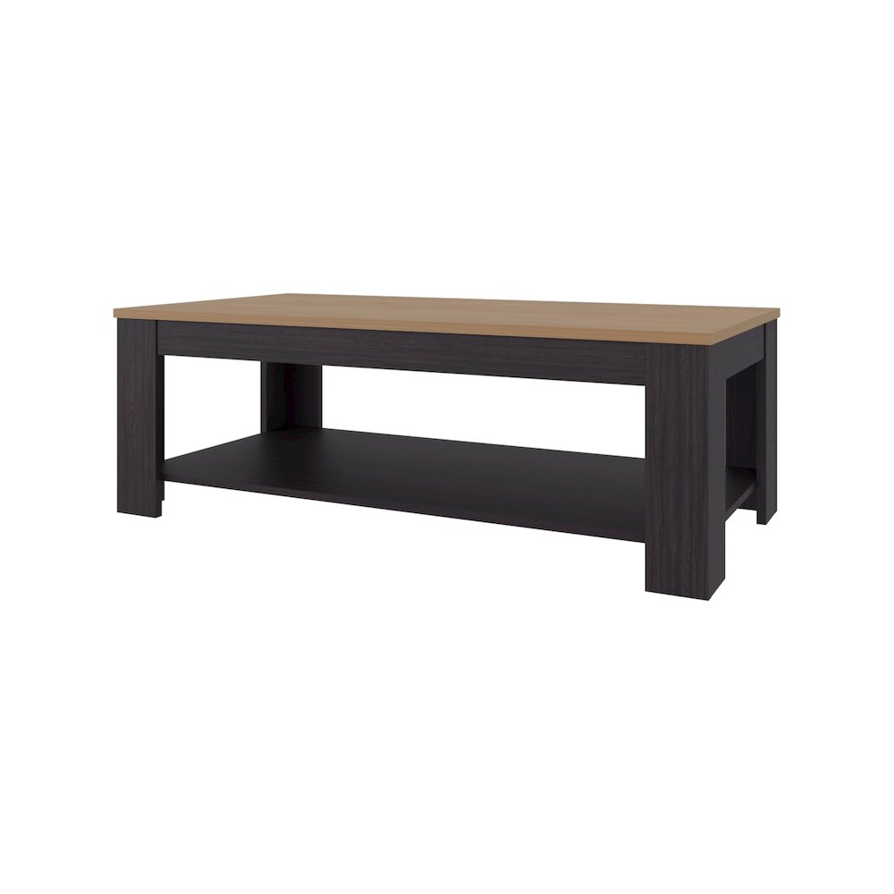 Rectangular Coffee Table with Lower Shelf, Wenge and Natural Oak. Picture 4