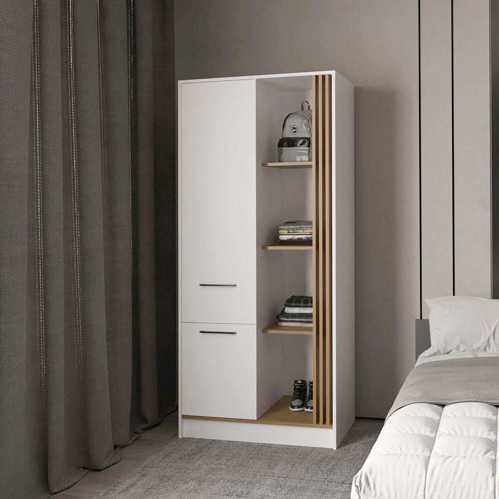Pekin Modern Wardrobe Organizer with Shelves and Rod, Natural Oak. Picture 6