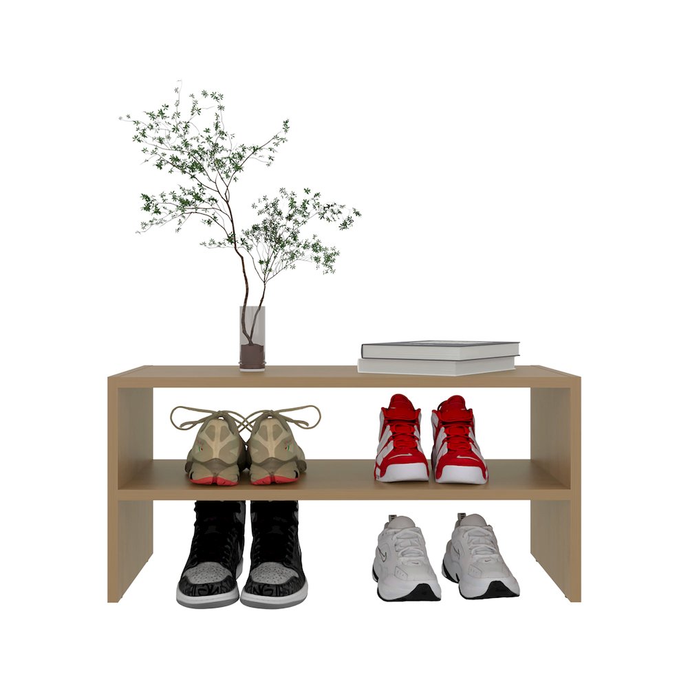 Shoe Rack, 2 Open Shelves, Low Horizontal Design, Freestanding Unit, Wenge. Picture 5