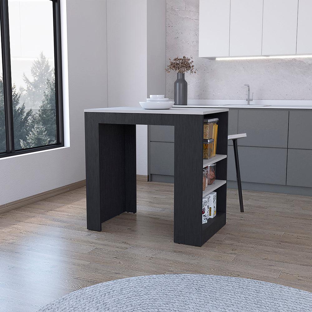 Harlan Kitchen Island, Counter Height Table Top with 3-Side Shelf. Picture 4