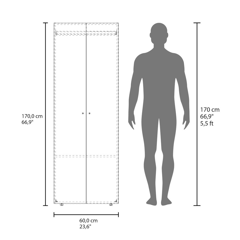 Basin  2-Door Tall Wardrobe Cabinet 66.9"H,  Bedroom, White. Picture 3