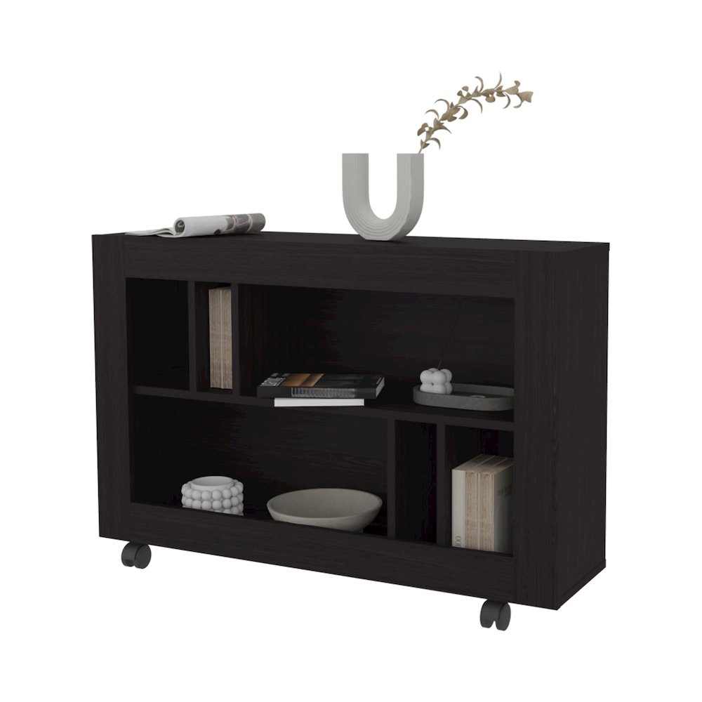 Cowlic Console Table in Melamine with Open Storage, Wengue. Picture 5
