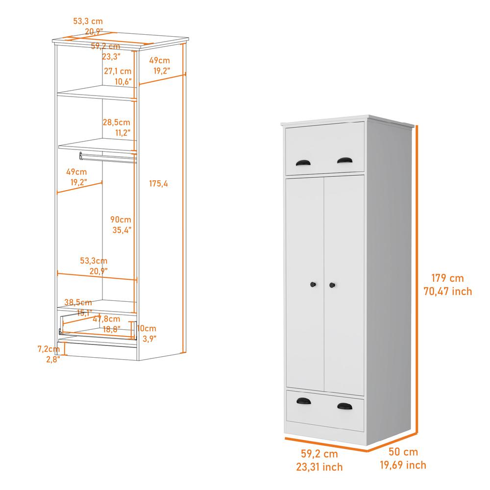 Linch Armoire with Hinged Drawer, Double Door Cabinet and 1-Drawer. Picture 2