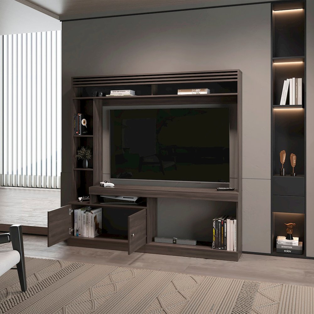 Rock House Entertainment Center with Two Doors and Open Storage, Stained Walnut. Picture 3