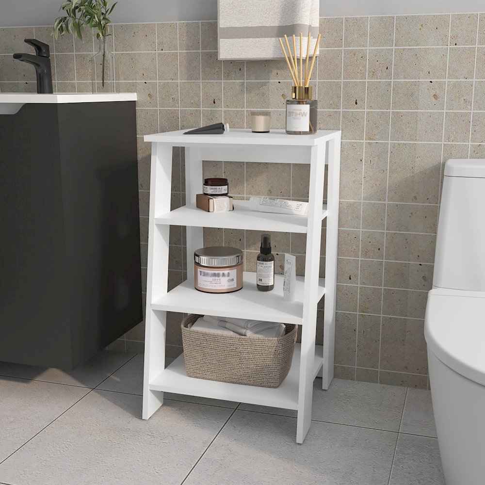 McNeal Freestanding Bathroom Shelf With Open Storage, White. Picture 7