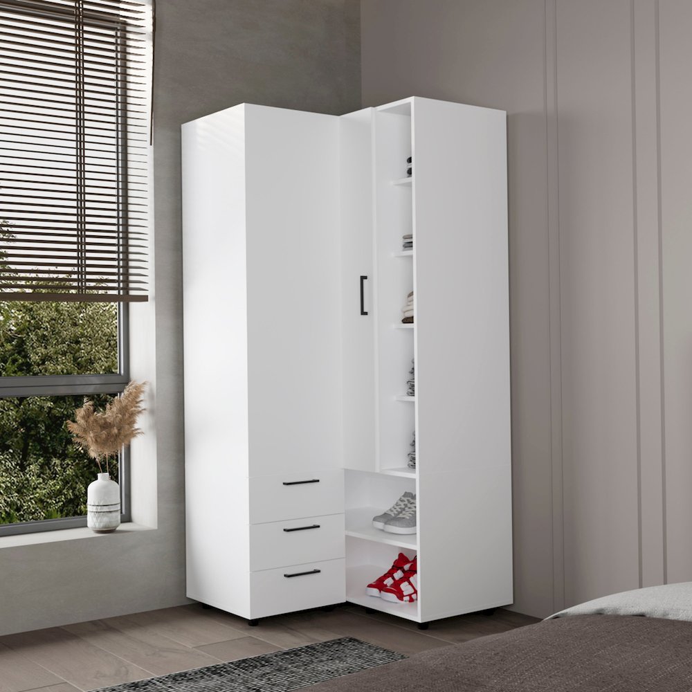 Thatcher Armoire- wardrobe, shoe storage, Open Storage and 2 - drawer, White. Picture 6
