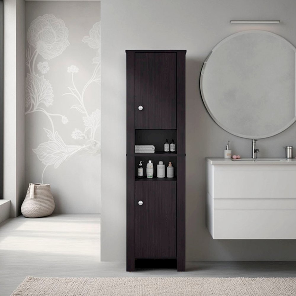 Tall Stylish Cabinet, Bathroom Organizer with Closed Compartments, Wenge. Picture 6