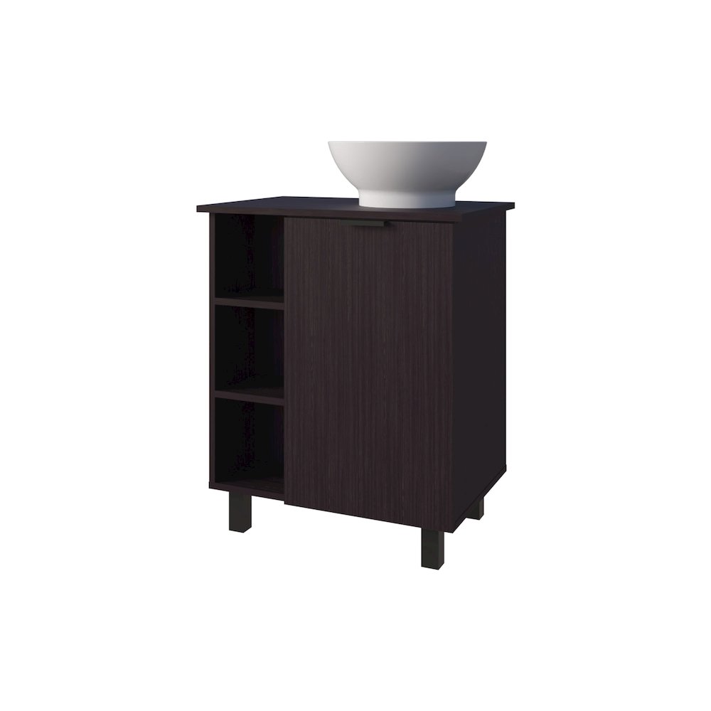 Pinal Bathroom Vanity, Single Door, 8 Storage Shelves (6 Open + 2 Closed) Wengue. Picture 1
