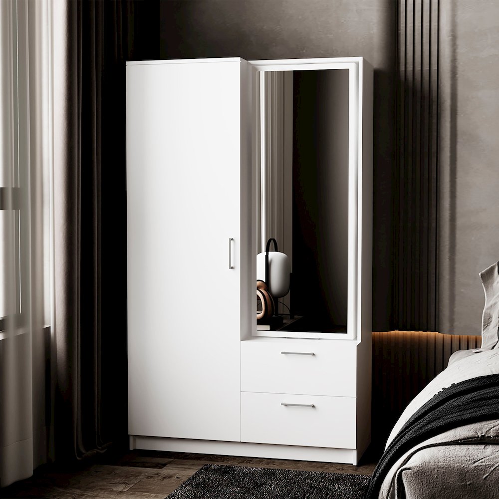 Thatcher Armoire- wardrobe, shoe storage and 2 - drawer, White. Picture 6