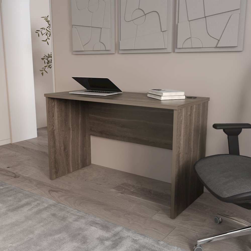 Rough Rock Minimalist Home Office Work Desk with Cable Management , Dark Walnut. Picture 3
