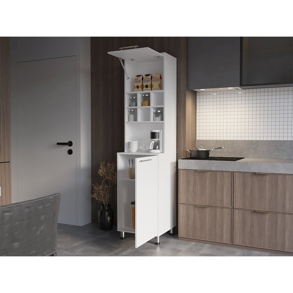 Rock Kitchen Pantry with Pneumatic Door, Open Storage, and Bottom Cabinet. Picture 3