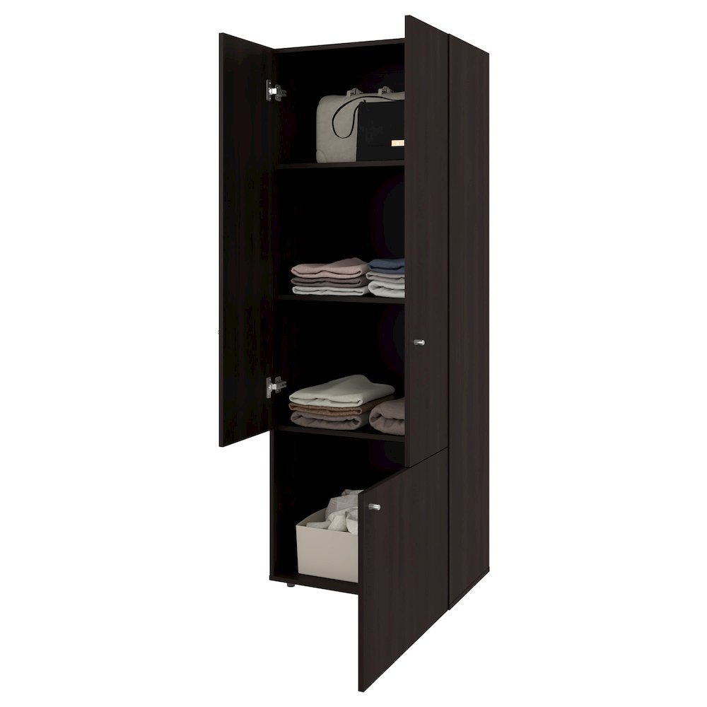 3-Door Wardrobe Cabinet 4 Shelves–Freestanding Storage Armoire, Stained Walnut. Picture 2