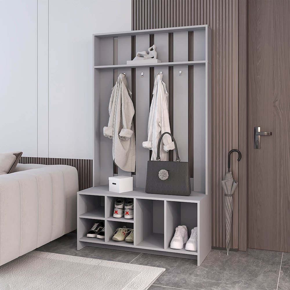 Van Hall Tree in Melamine, Open Storage y Coat Space, Smoke. Picture 5