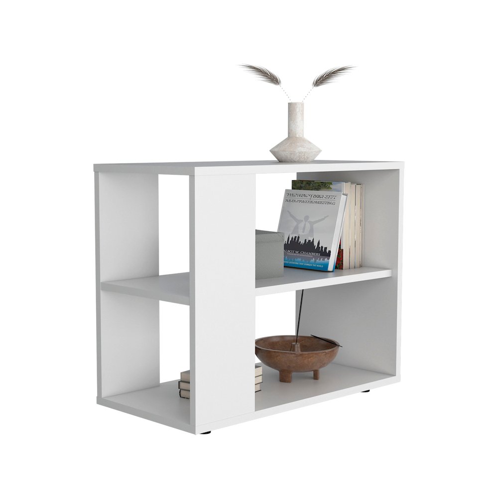 Rio Verde Side Table in Melamine with Open Storage, White. Picture 4
