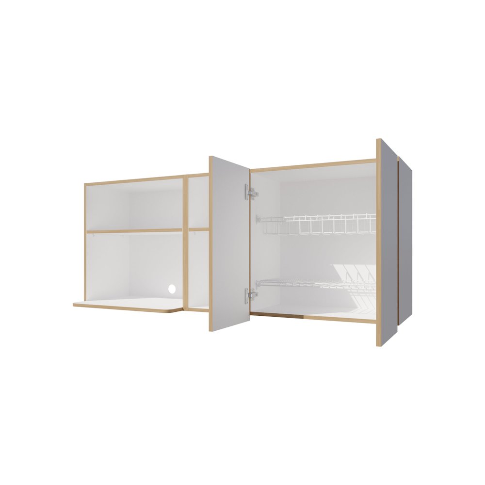 Wall-Mounted Kitchen Cabinet with Microwave Space, Open Shelves, Double Doors. Picture 6