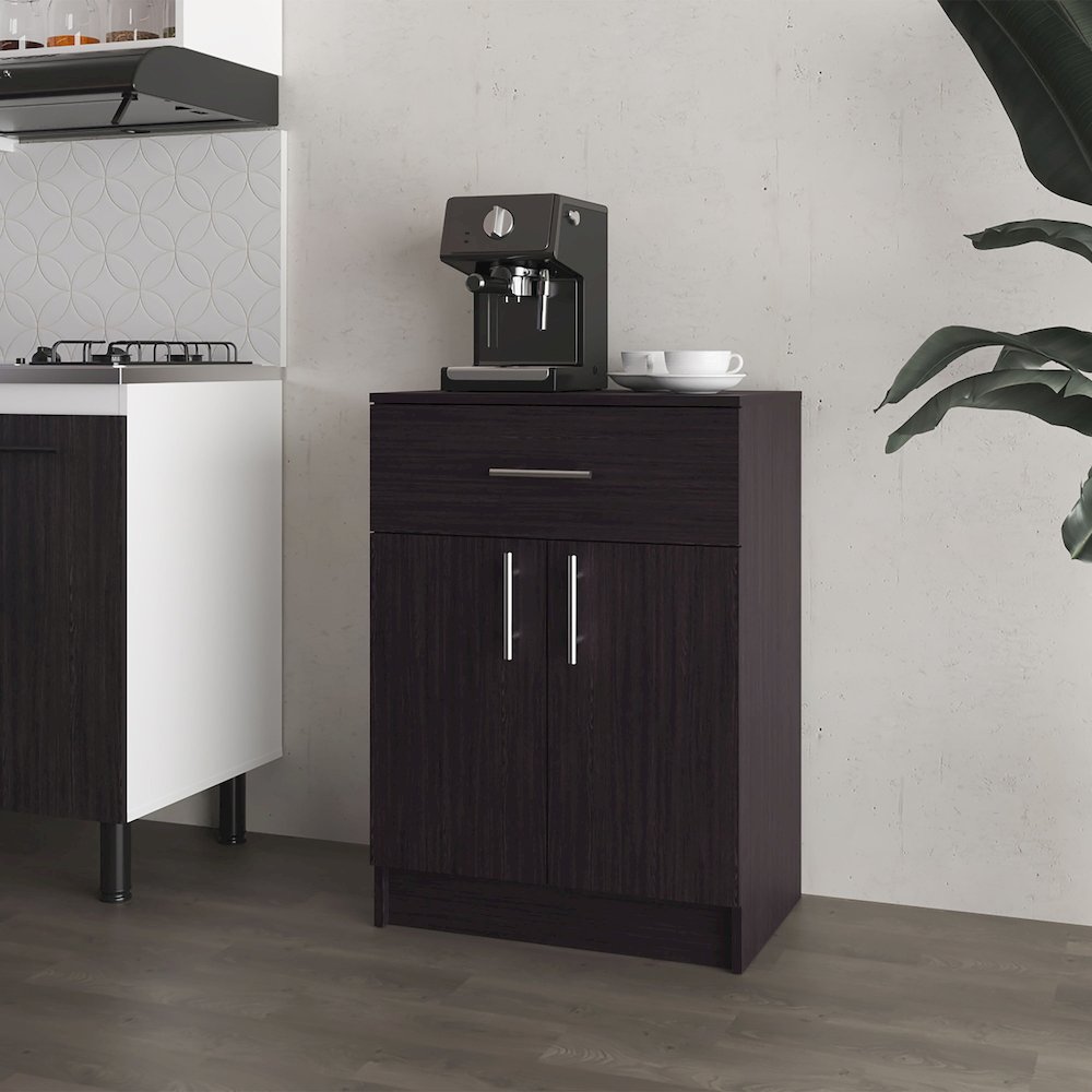 Cope kitchen Pantry in melamine with 2 doors and 1 drawer, Wengue. Picture 4