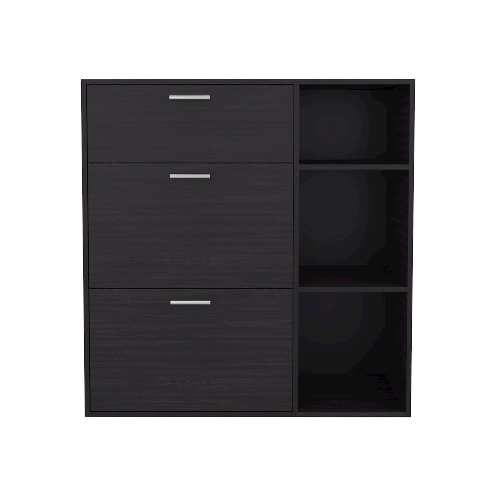 Shoe Storage Cabinet, 2 Tilt-Out Drawers, 1 Top Drawer,3 Open Side Shelves,Wenge. Picture 1