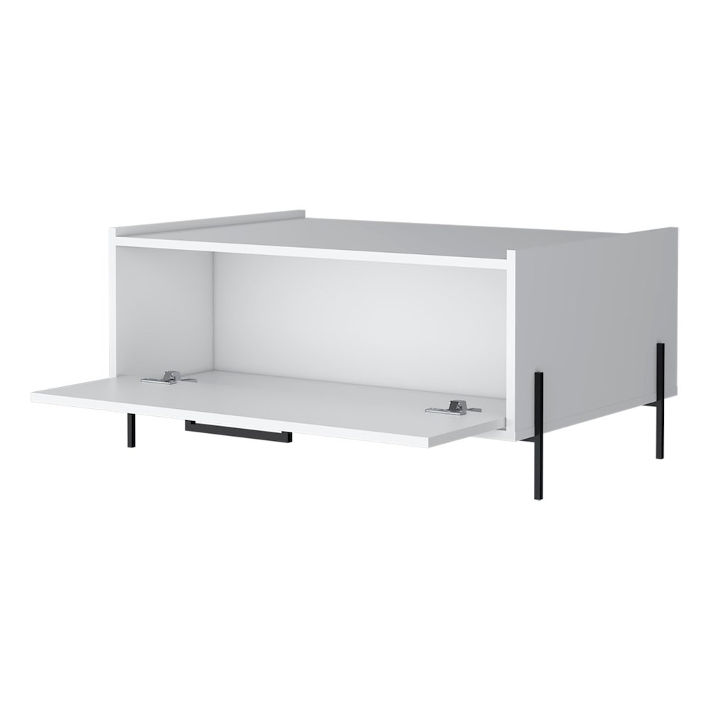 Glendale Coffee Table with Flip-Down Door in Melamine, White. Picture 5