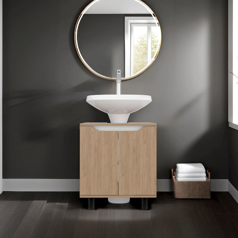 Under Sink Storage Cabinet with Open Shelves, Natural oak. Picture 6