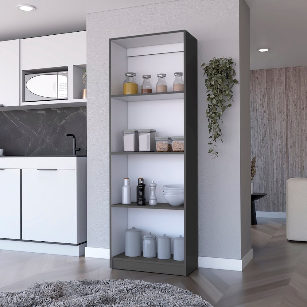 Sutton Bookcase with Tier Storage Shelves, Matt Gray / White. Picture 4