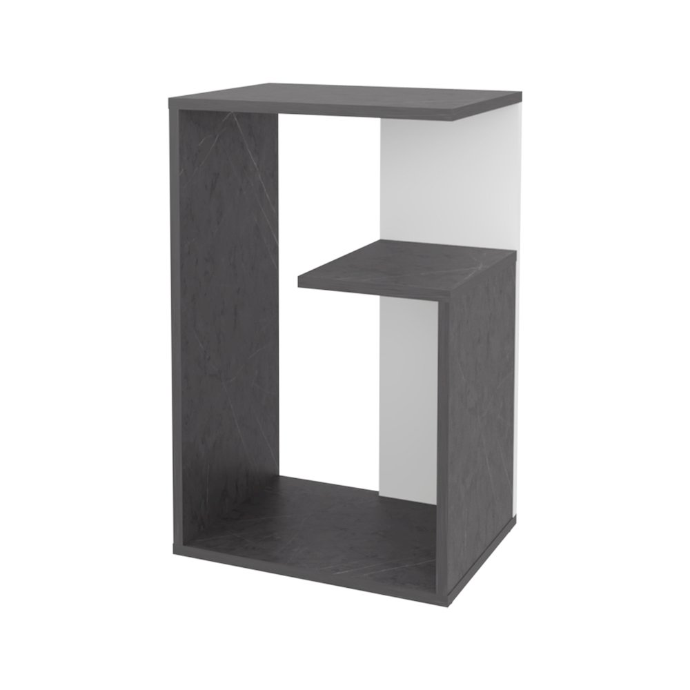 Vega Side Table in melamine with open storage,Onix and White. Picture 6