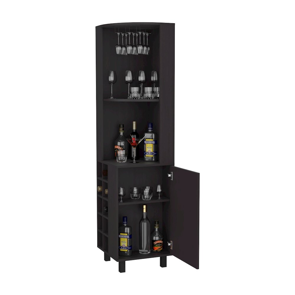 Leah Corner Bar cabinet with ample storage and wine rack, Wengue. Picture 5