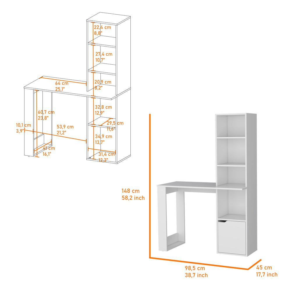 Anson Computer Desk with 4-Tier Bookcase and 1-Door Cabinet. Picture 2