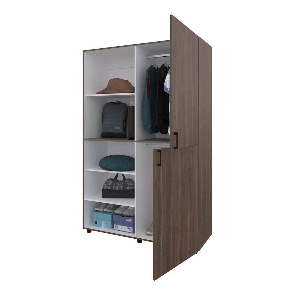 Ollie 2-Door Wardrobe with Open Storage, Grey Walnut and White. Picture 1