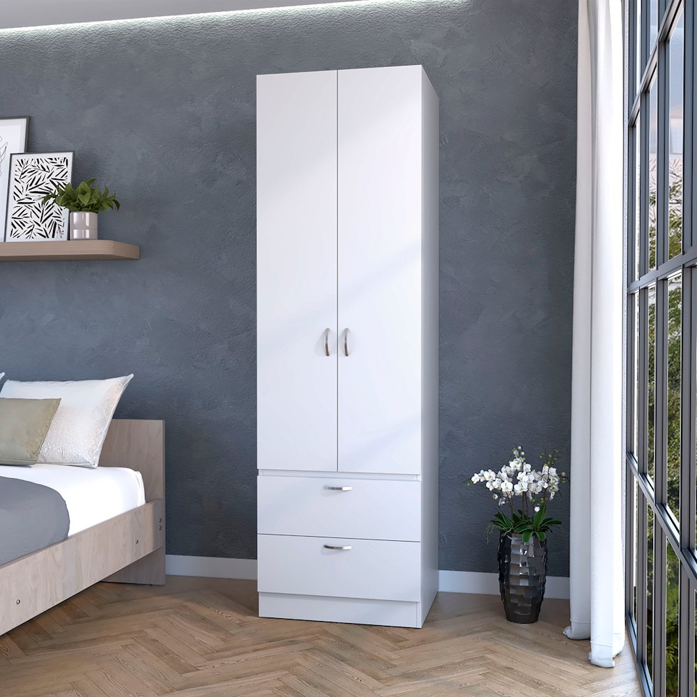 Tall Mayer Wardrobe in Melamine with Two Doors and Two Drawers. Picture 4