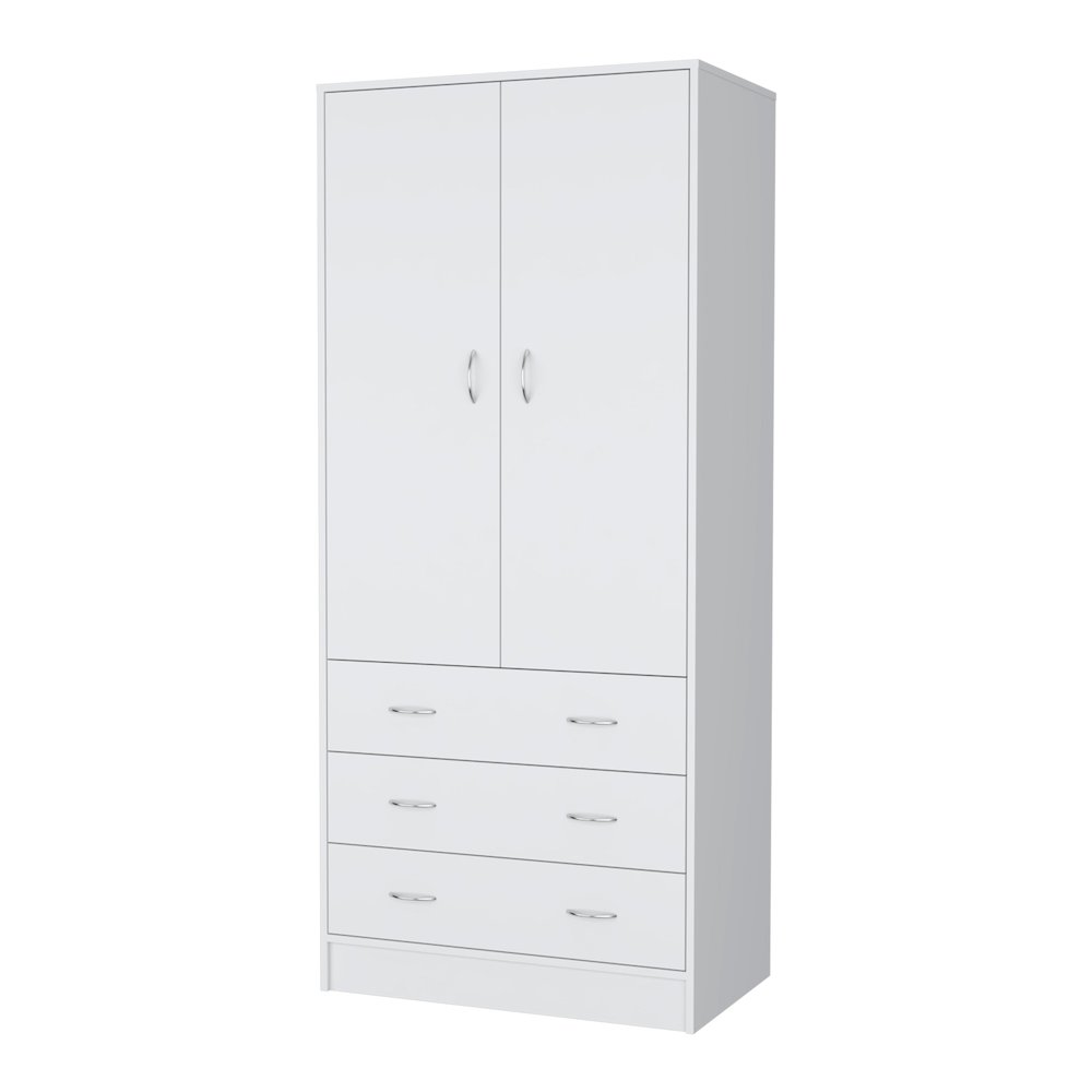 Prescott Armoire, with 2 doors, 3 drawers and 1 hanging rod, White. Picture 1