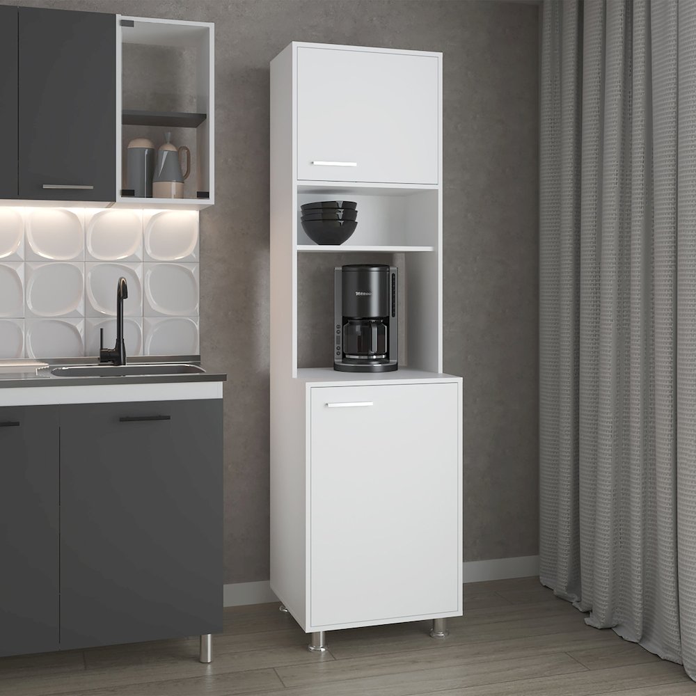 Buckeye Kitchen Pantry with Open Storage and 2 Doors,  White. Picture 4