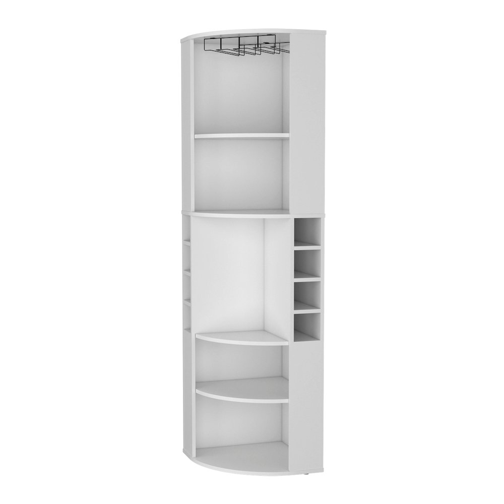 Clifton Corner Bar Cabinet, with 5 shelves,Cup Hanger, White. Picture 3